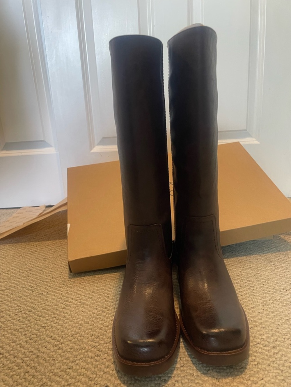 Frye Tall Leather Riding Boots in Dark Brown